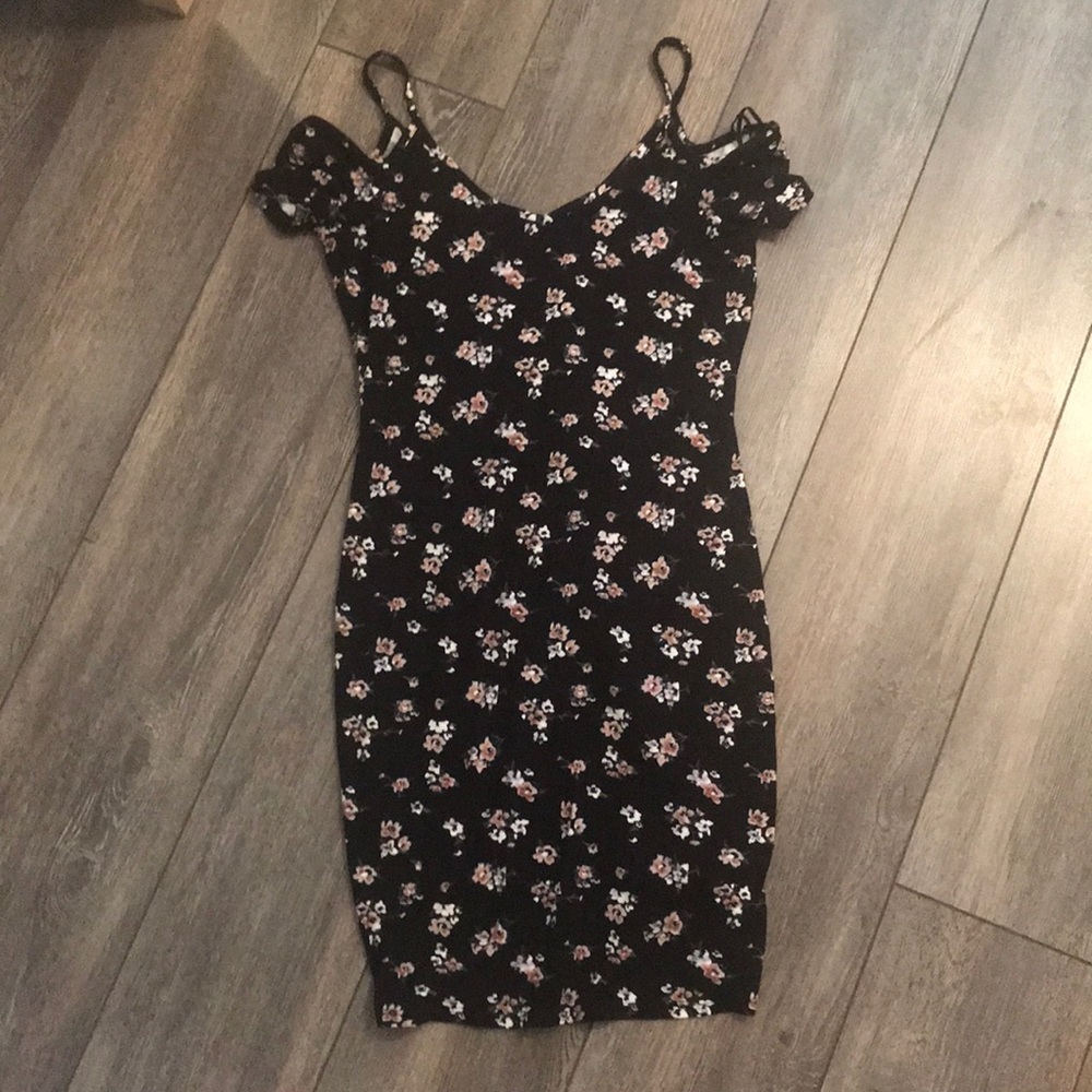 black tight floral dress
